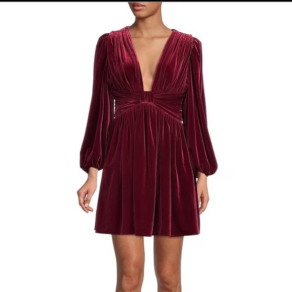 Gianni Bini Mariah 3/4 Sleeve Plunging V-Neck Velvet A-Line Dress. - Picture 5 of 14